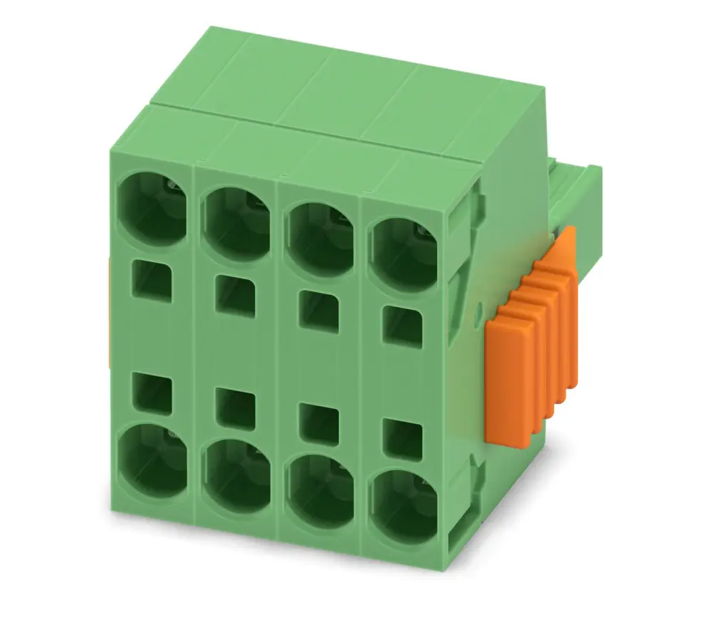 Borne enchufable para PCB Hembra Phoenix Contact de 4 vías, paso 7.62mm, 41A, de color Verde, terminación Mordaza de | 1...