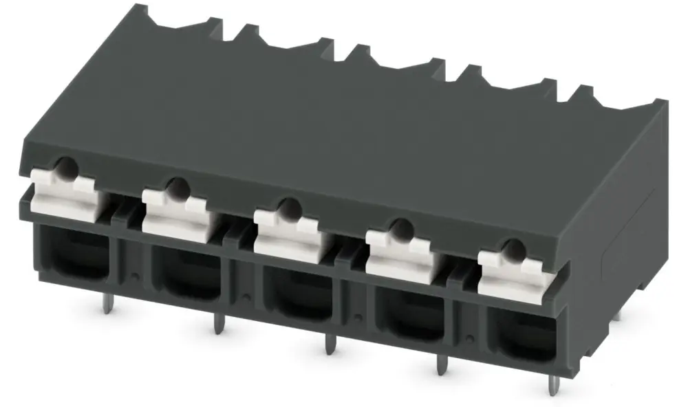 Borne para PCB Phoenix Contact de 5 vías, paso 5.08mm, 13.5A, de color Negro, montaje Montaje en orificio pasante, | 1823117