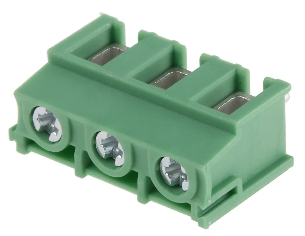 Borne para PCB Phoenix Contact de 3 vías, paso 7.5mm, 32A, de color Verde, montaje Montaje en orificio pasante, | 1988118
