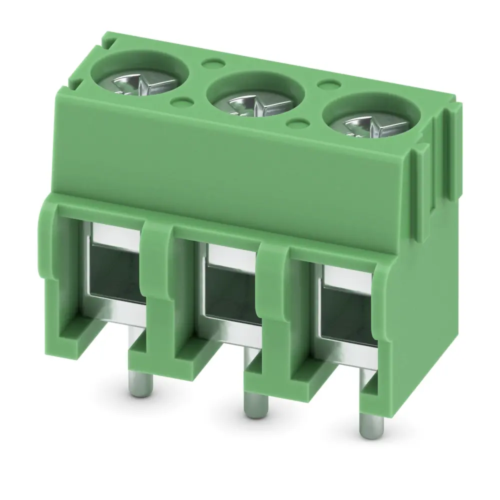 Borne para PCB Phoenix Contact de 3 vías, paso 5mm, 16A, de color Verde, montaje Montaje en orificio pasante, | 1935174