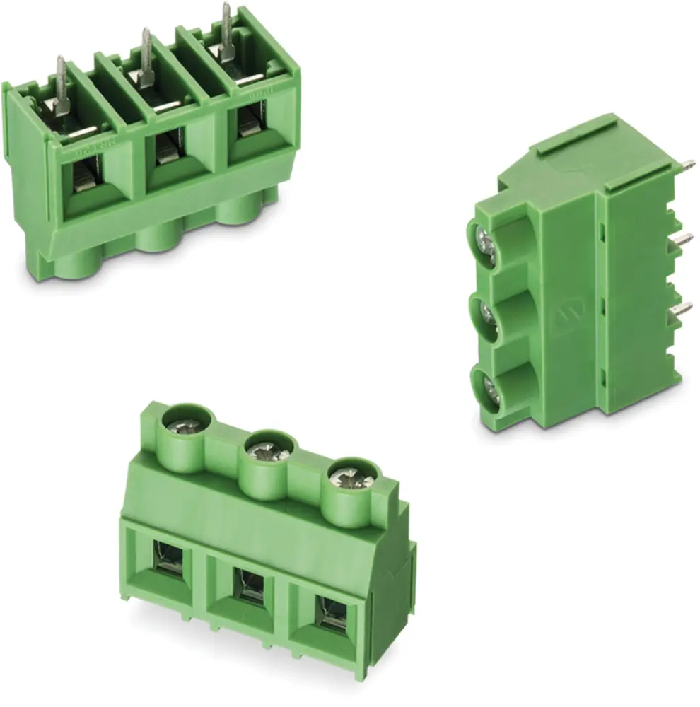 Borne para PCB Macho Wurth Elektronik de 3 vías , paso 9.52mm, 24A, de color Verde, montaje en PCB, terminación Soldador...