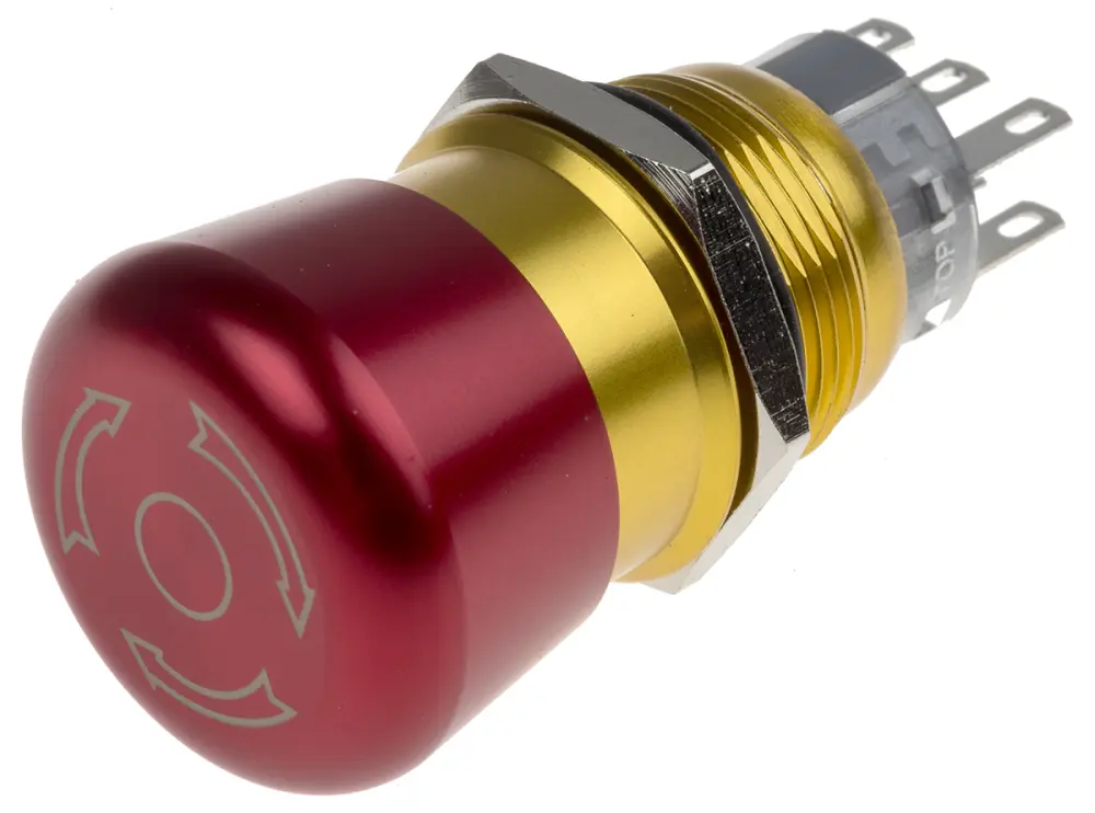 Seta de emergencia , DPDT, montaje en panel, IP65