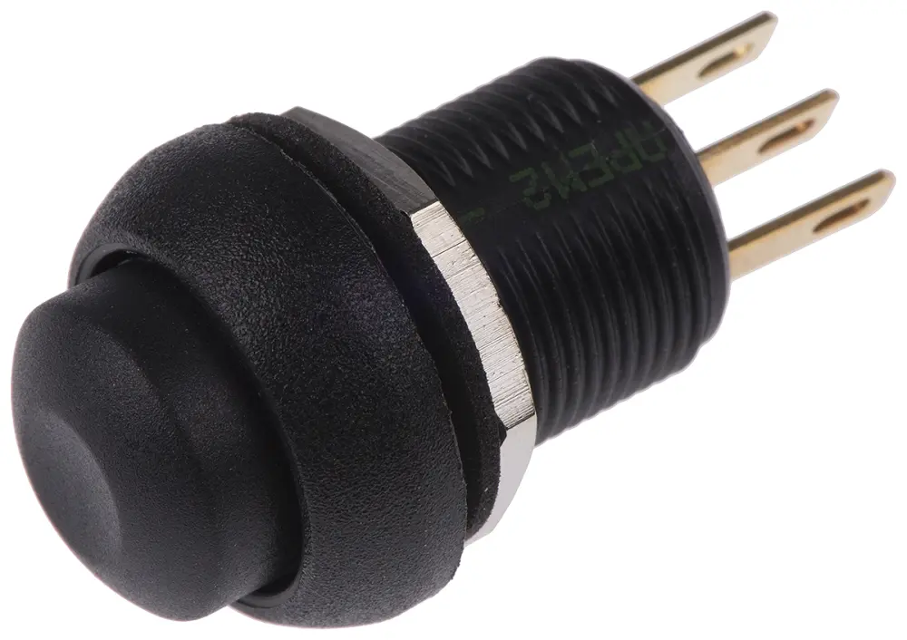 Interruptor de Botón Pulsador APEM, color de botón Negro, SPDT, acción momentánea, 3 , 28V dc, Montaje en Panel, IP67 ...