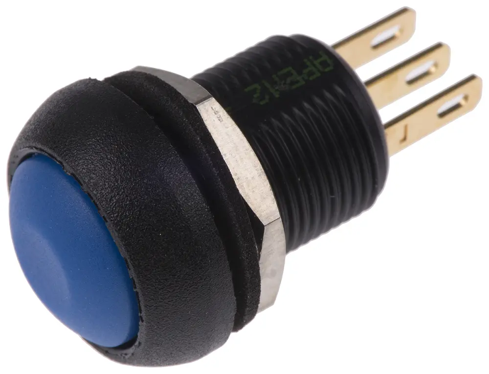 Interruptor de Botón Pulsador APEM, color de botón Azul, SPDT, acción momentánea, 3 , 28V dc, Montaje en Panel, IP67 |...