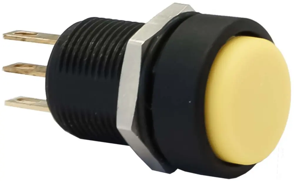 Interruptor de Botón Pulsador APEM, color de botón Amarillo, SPDT, acción momentánea, 3 , 28V dc, Montaje en Panel, | ...
