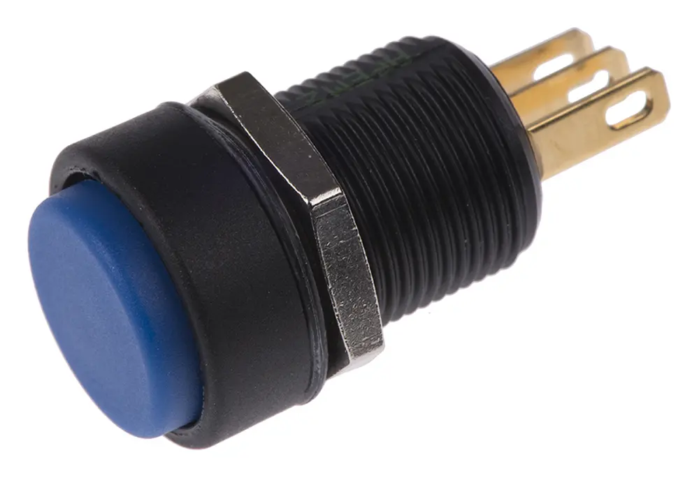 Interruptor de Botón Pulsador APEM, color de botón Azul, SPDT, acción momentánea, 3 , 28V dc, Montaje en Panel, IP67 |...