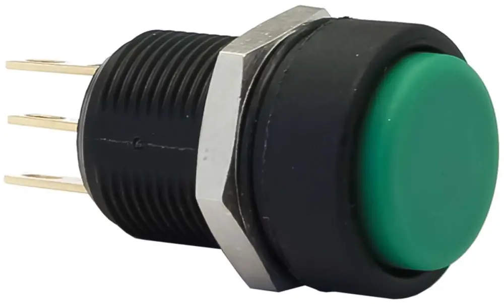 Interruptor de Botón Pulsador APEM, color de botón Verde, SPDT, acción momentánea, 3 , 28V dc, Montaje en Panel, IP67 ...