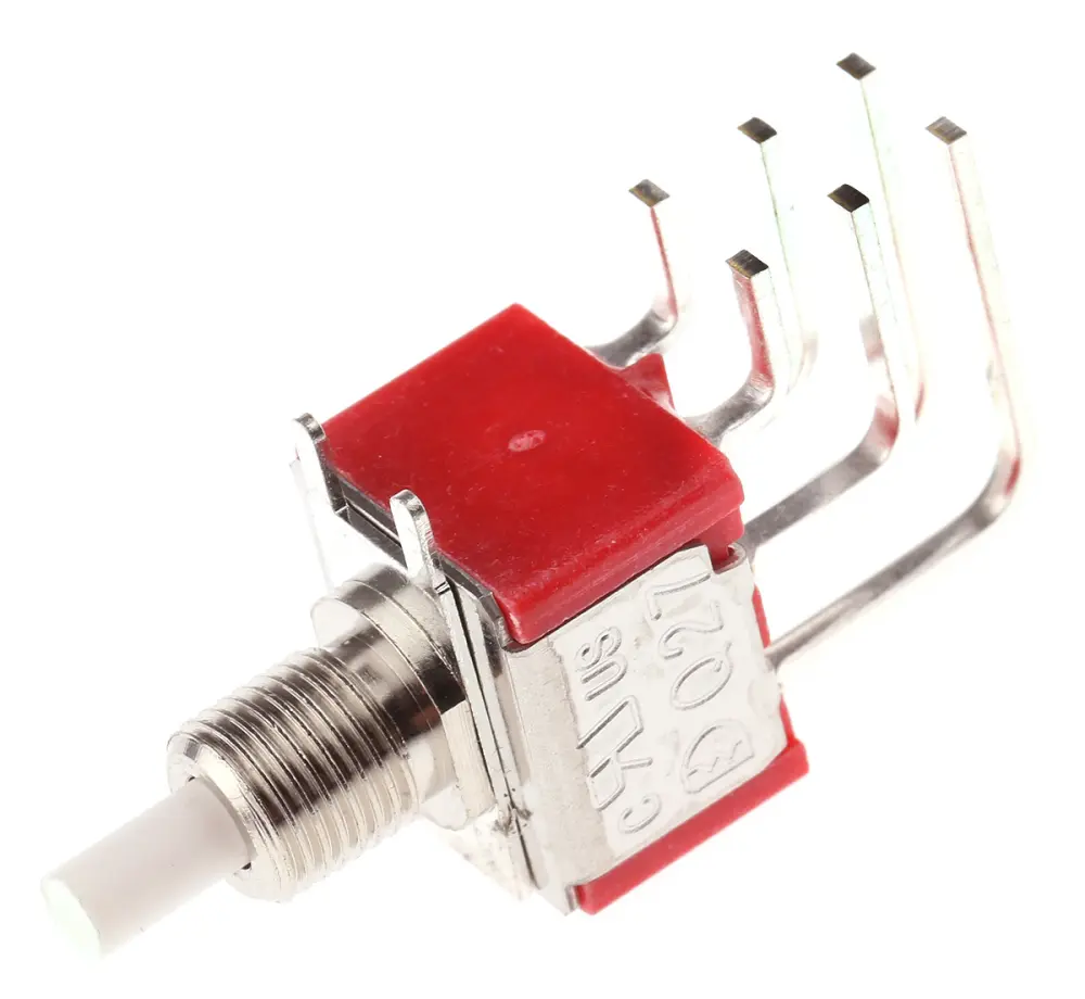 Interruptor de Botón Pulsador , color de botón Blanco, DPDT, acción momentánea, 3 120 V ac, 32/50/125V ac, PCB