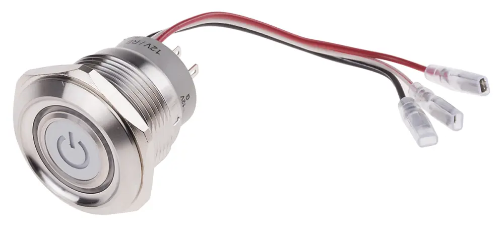 Interruptor de Botón Pulsador , color de botón Blanco, SPDT, acción momentánea, 5 250 V ac, Max 5 @ 250V