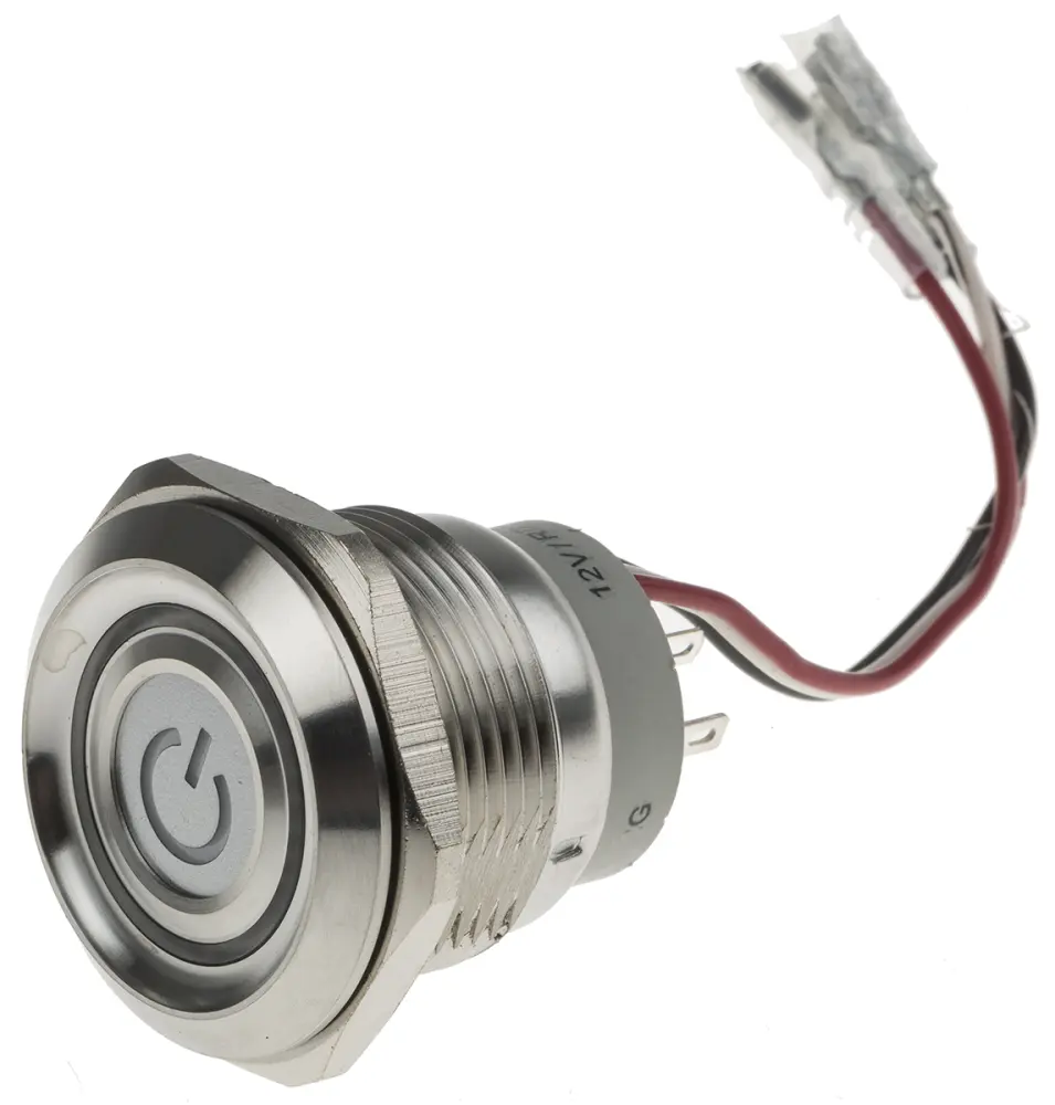 Interruptor de Botón Pulsador , color de botón Blanco, DPDT, acción momentánea, 5 250 V ac, 12V, Montaje en