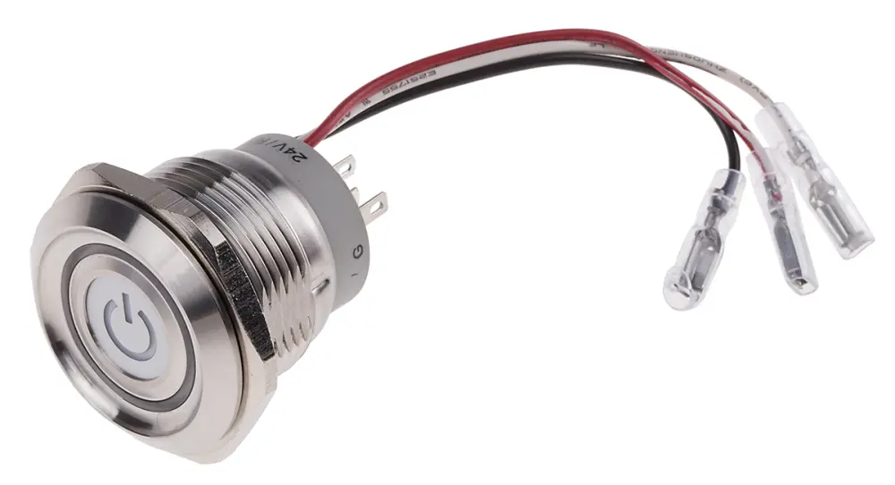 Interruptor de Botón Pulsador , color de botón Blanco, SPDT, acción momentánea, 5 250 V ac, 24V, Montaje en