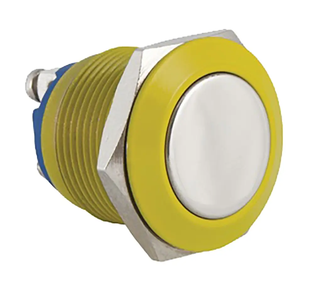 Interruptor de Botón Pulsador , color de botón Blanco, SPST, acción momentánea, 2 , 36V dc, Montaje en Panel,