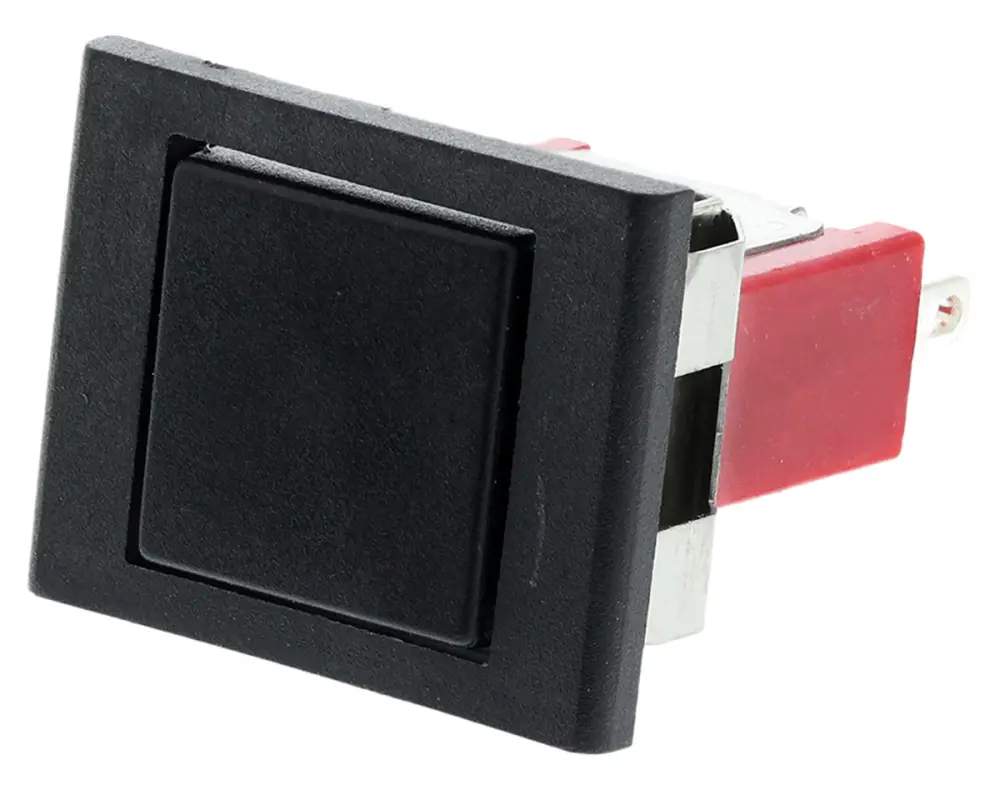 Interruptor de Botón Pulsador , color de botón Negro, SPDT, acción momentánea, 3 120 V ac, 32/50/125V ac,