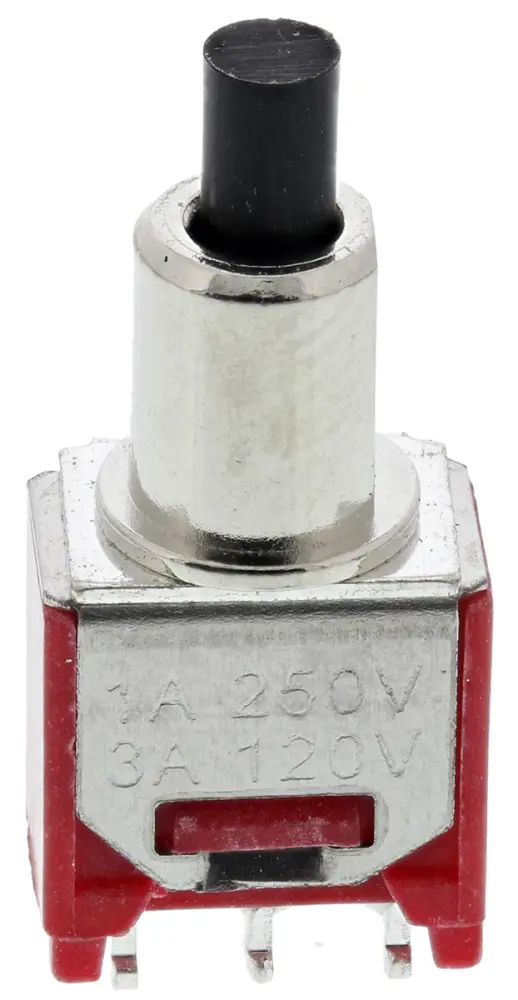 Interruptor de Botón Pulsador , color de botón Negro, SPDT, acción momentánea, 3 120 V ac, 32/50/125V ac, PCB