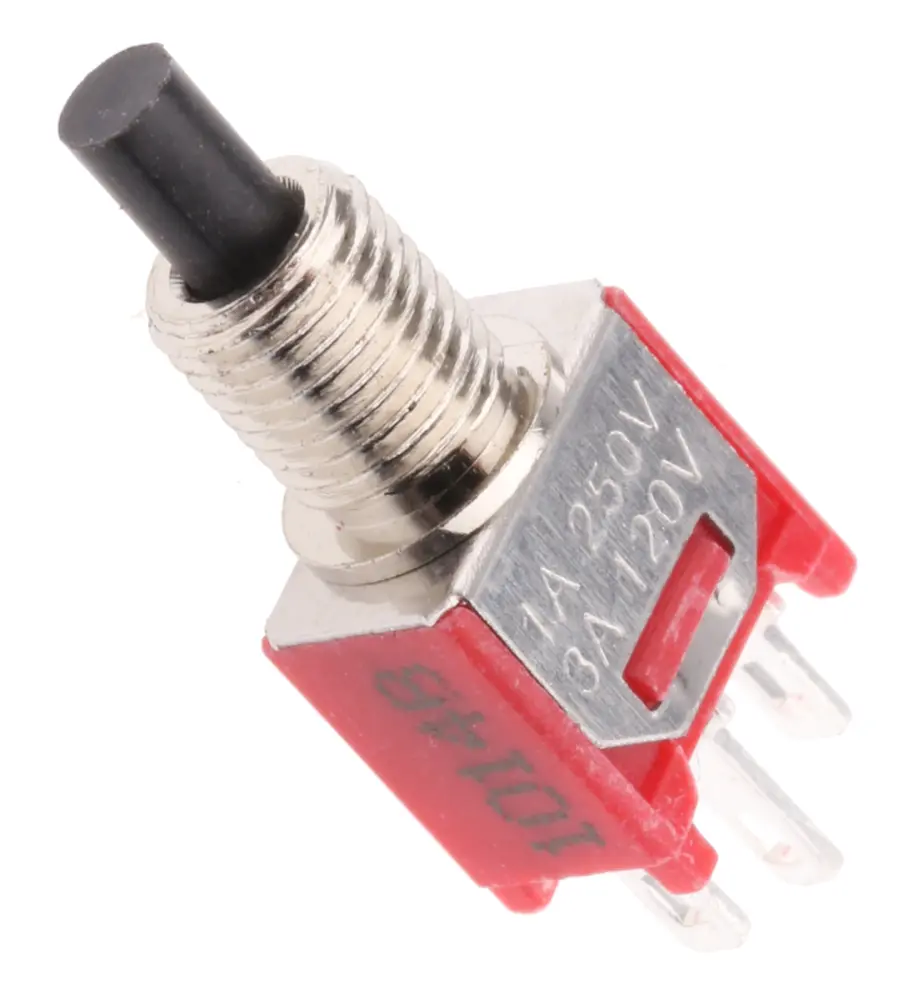 Interruptor de Botón Pulsador , color de botón Negro, SPST, acción momentánea, 3 120 V ac, 32/50/125V ac,