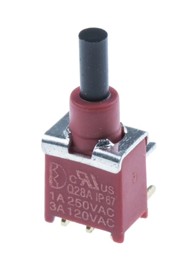 Interruptor de Botón Pulsador , SPDT, acción momentánea, 3 120 V ac, 120/250V ac, PCB, IP67