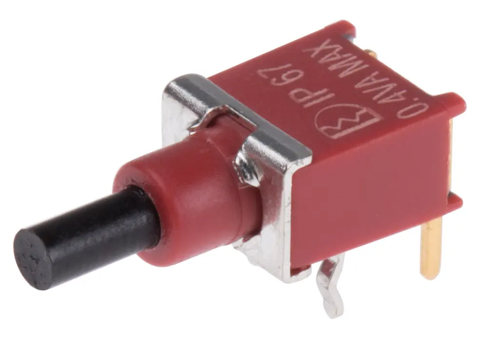 Interruptor de Botón Pulsador , SPST, (On)-Off, 400 mA 20 V, 120/250V ac, PCB, IP67