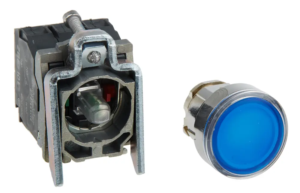 Pulsador Schneider Electric Harmony XB4, color de botón Azul, SPDT, Montaje en Panel, iluminado, 120V | XB4BW36G5