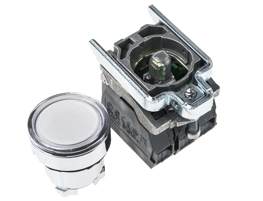 Pulsador Schneider Electric Harmony XB4, color de botón Blanco, SPDT, Montaje en Panel, iluminado, 230V | XB4BW31M5
