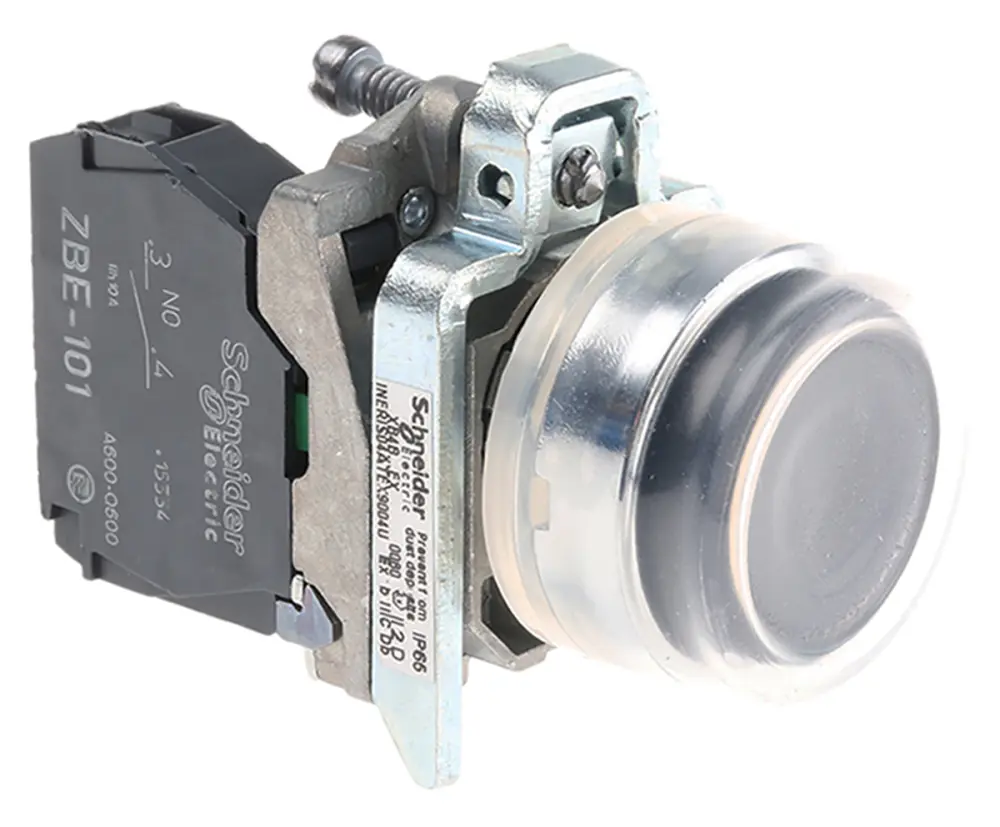 Pulsador Schneider Electric Harmony XB4, color de botón Negro, SPST, Montaje en Panel, IP66, IP67 | XB4BP21EX