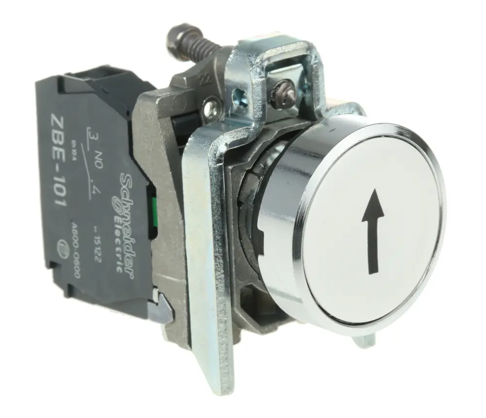 Pulsador Schneider Electric Harmony XB4, color de botón Blanco, SPST, Freno lento, Montaje en Panel, IP66, IP67, | XB4BA3341