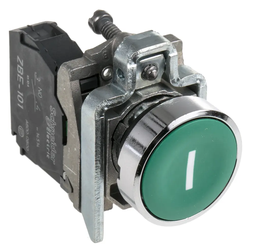 Pulsador Schneider Electric Harmony XB4, color de botón Verde, SPST, Montaje en Panel | XB4BA3311