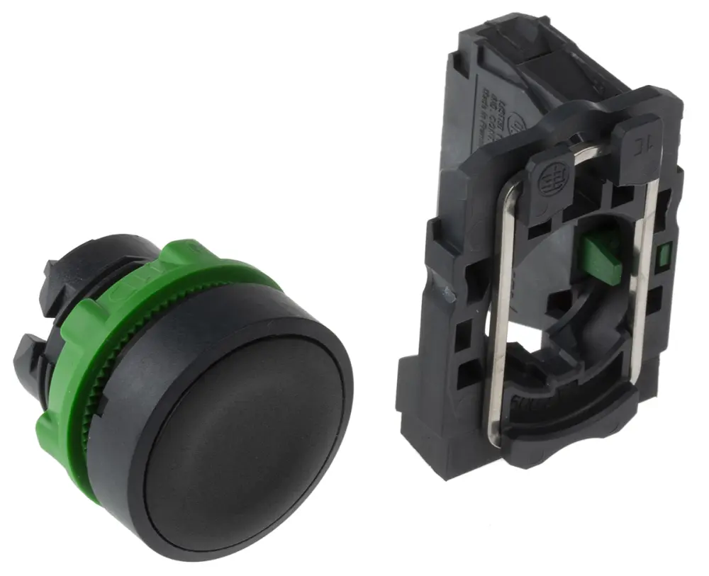 Pulsador Schneider Electric Harmony XB5, color de botón Negro, SPST, Freno lento, 10A, 600V, Montaje en Panel, IP66, | XB...