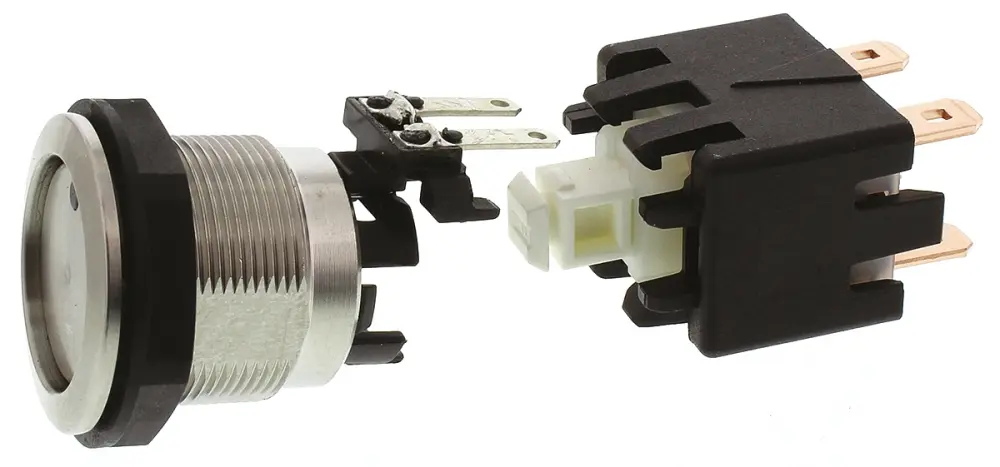Interruptor de Botón Pulsador Schurter, DPDT, Enclavamiento, 12 250 V ac, 250V ac, Montaje en Panel, IP64 | 1241.6823.112...