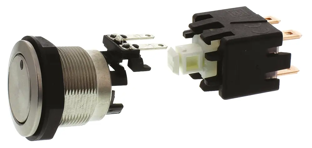 Interruptor de Botón Pulsador Schurter, DPDT, Enclavamiento, 12 250 V ac, 250V ac, Montaje en Panel, IP64 | 1241.6823.112...