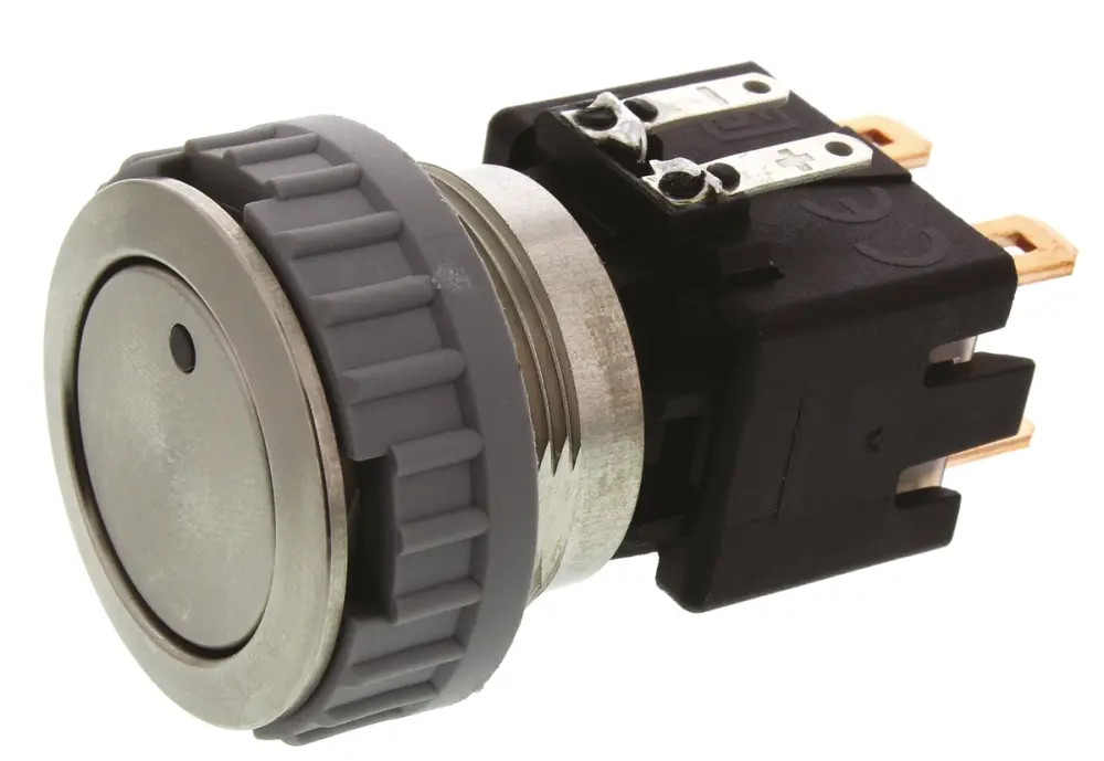 Interruptor de Botón Pulsador Schurter, DPDT, Enclavamiento, 12 250 V ac, 250V ac, Montaje en Panel, IP64 | 1241.6833.112...