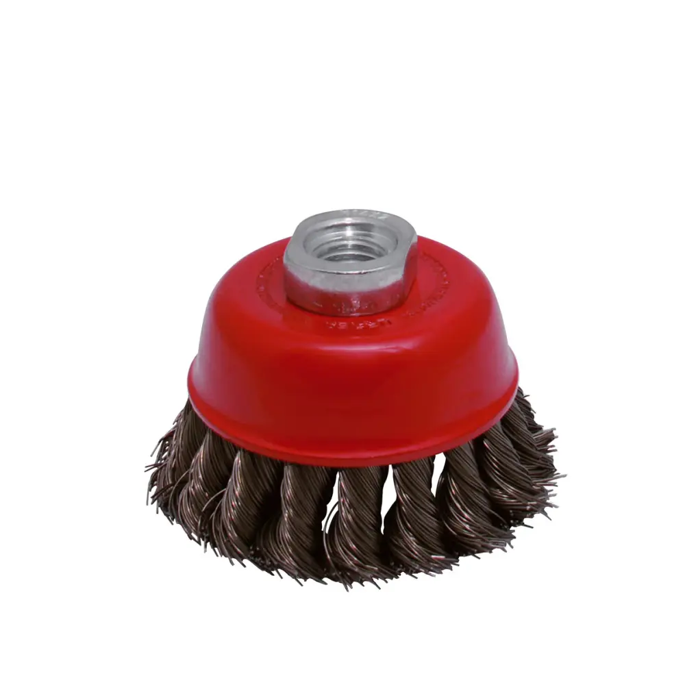 Premium Resistente Carda copa trenzada alambre abultado 4" x 0.35 mm con rosca M14 Urrea