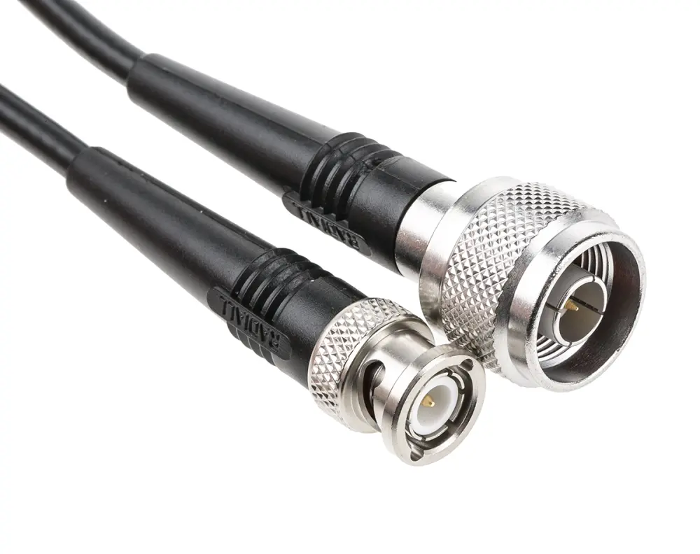 Cable coaxial RG58 Radiall, 50 Ω, con. : BNC, Macho, con. B: Tipo N, Macho, long. 500mm Negro | R284C0351026