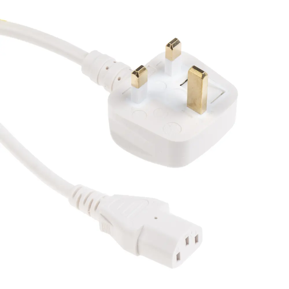 Cable de alimentación Blanco de 3m, con. IEC C13, hembra, con. B Conector macho para Reino Unido tipo G,