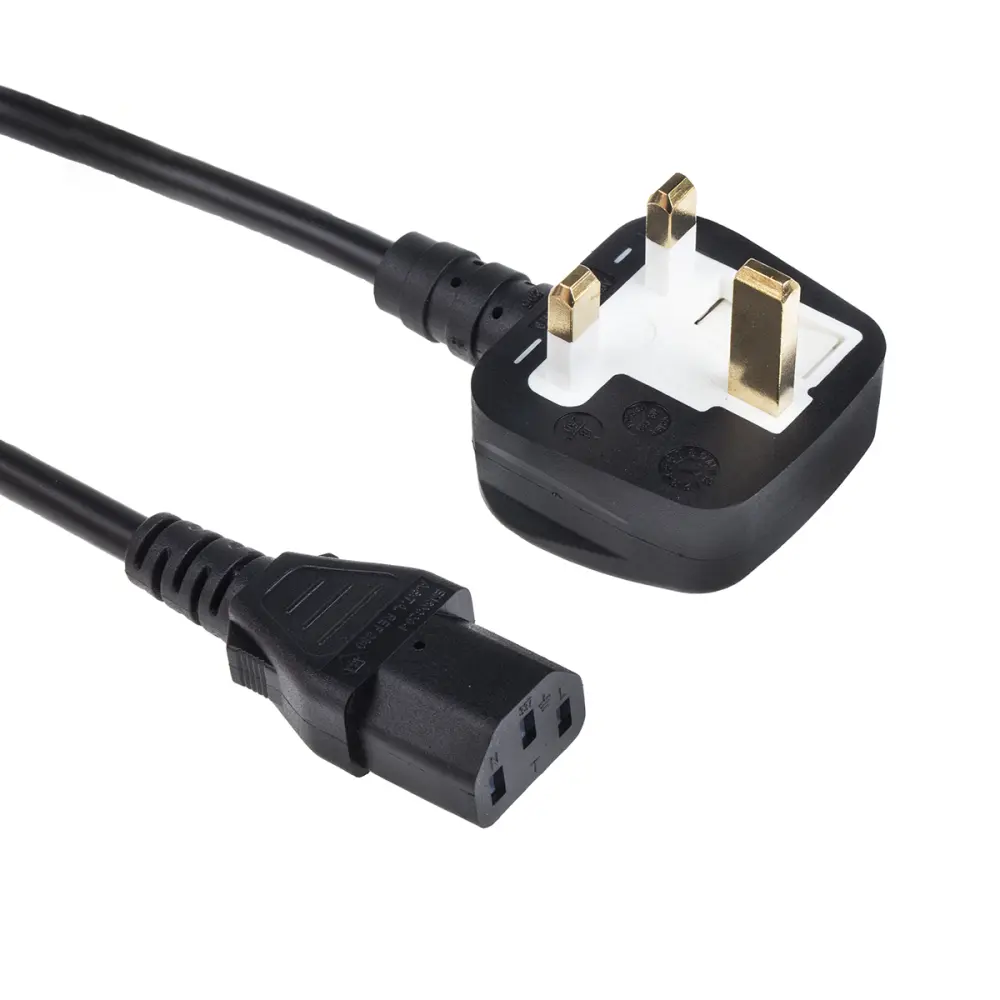 Cable de alimentación Negro de 3m, con. IEC C13, hembra, con. B Conector macho para Reino Unido tipo G, macho,