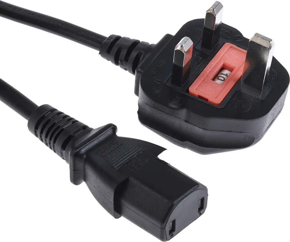 Cable de alimentación Negro de 2m, con. IEC C17, hembra, con. B Conector macho para Reino Unido tipo G, macho,