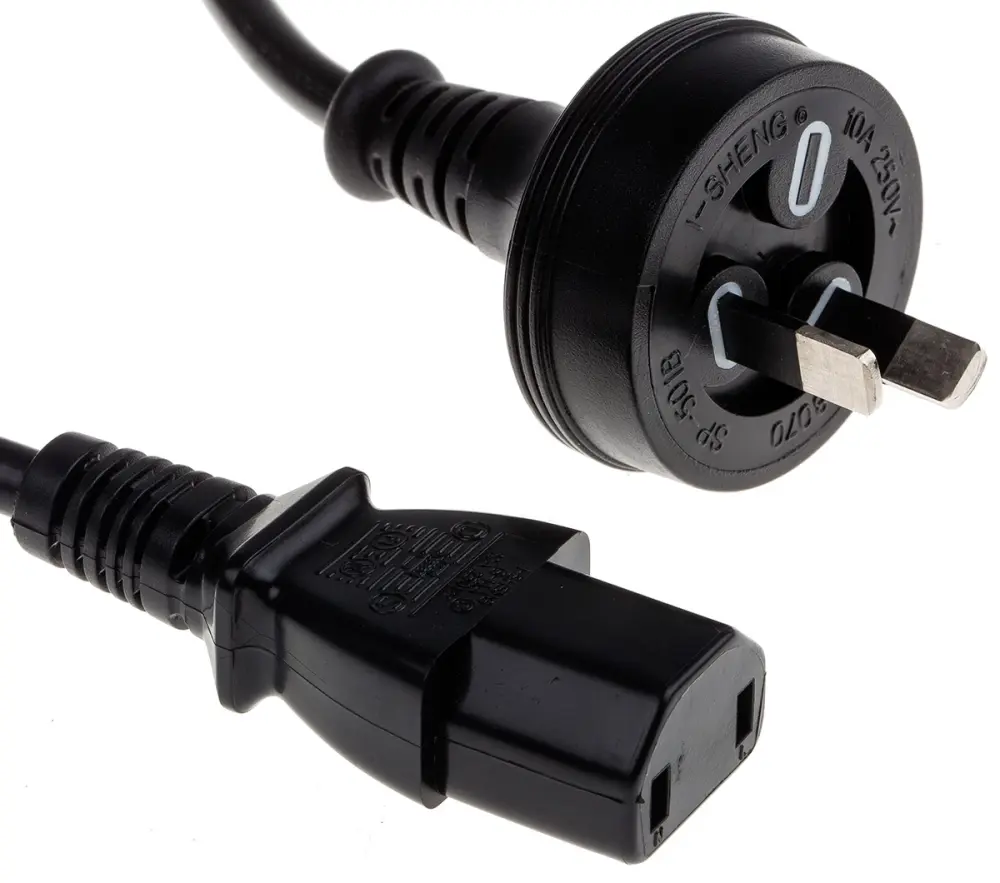 Cable de alimentación Negro de 2m, con. IEC C17, hembra, con. B Conector macho australiano tipo I, macho, 250