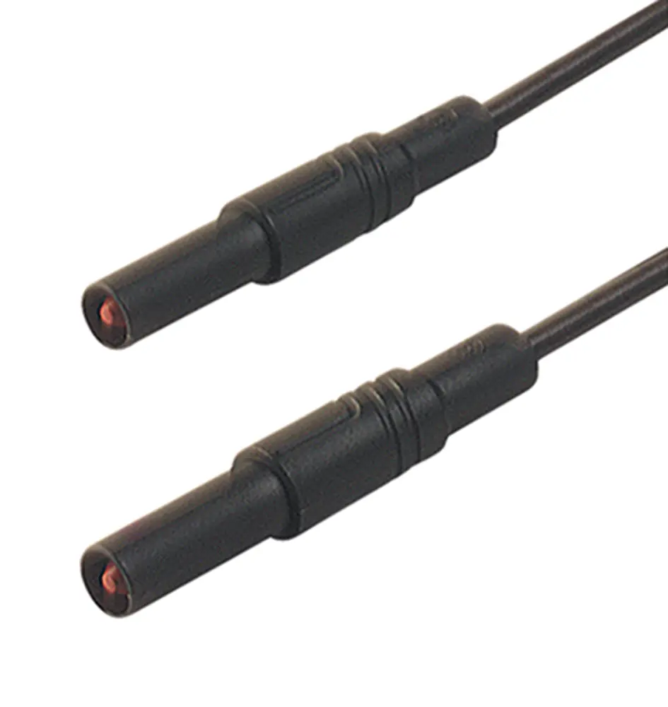 Cable de prueba con conector de 4 mm Hirschmann de color Negro, Macho-Macho, 1000V ac/dc, 16A, 1m | 934174100 Hirschmann T...