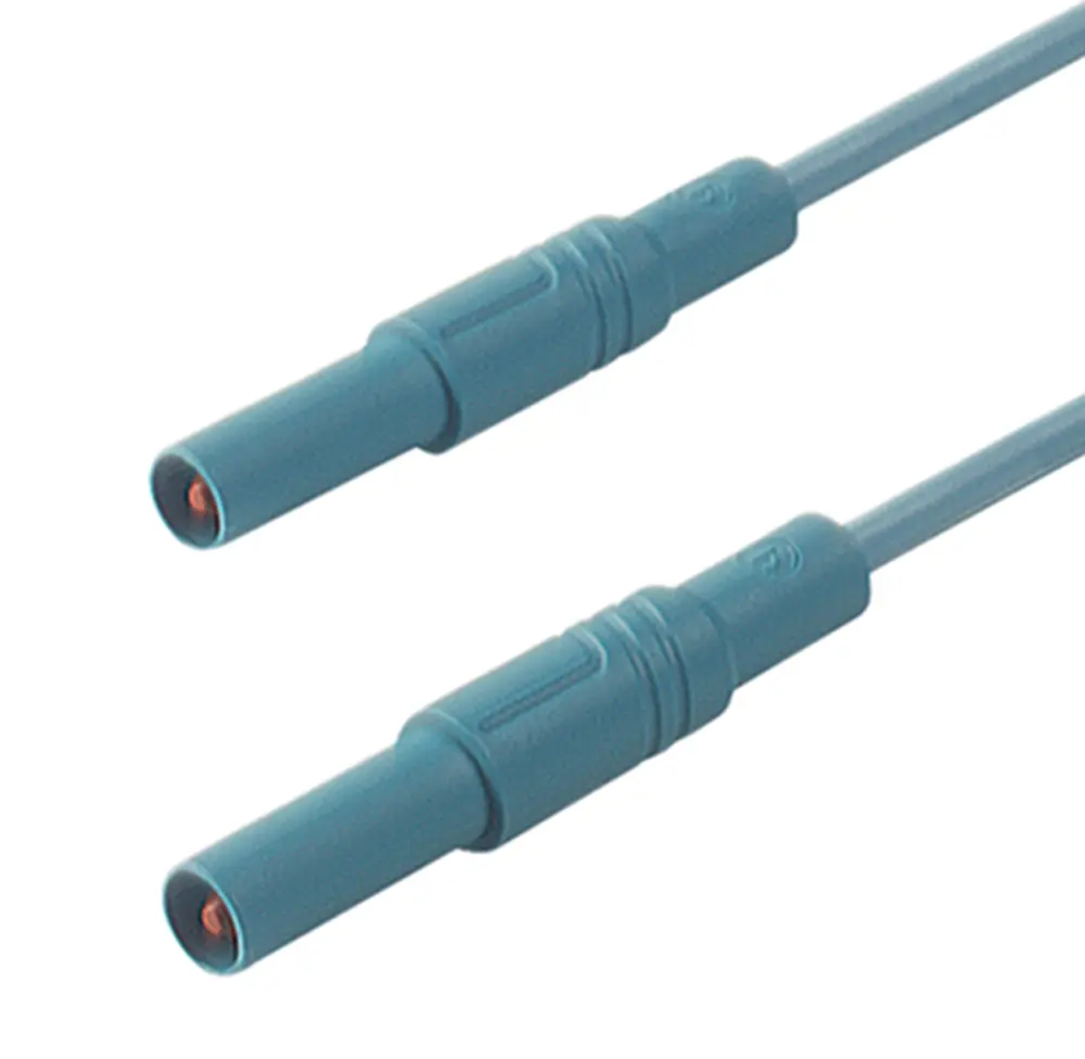 Cable de prueba con conector de 4 mm Hirschmann de color Azul, Macho-Macho, 1000V ac/dc, 16A, 500mm | 934172102 Hirschmann...
