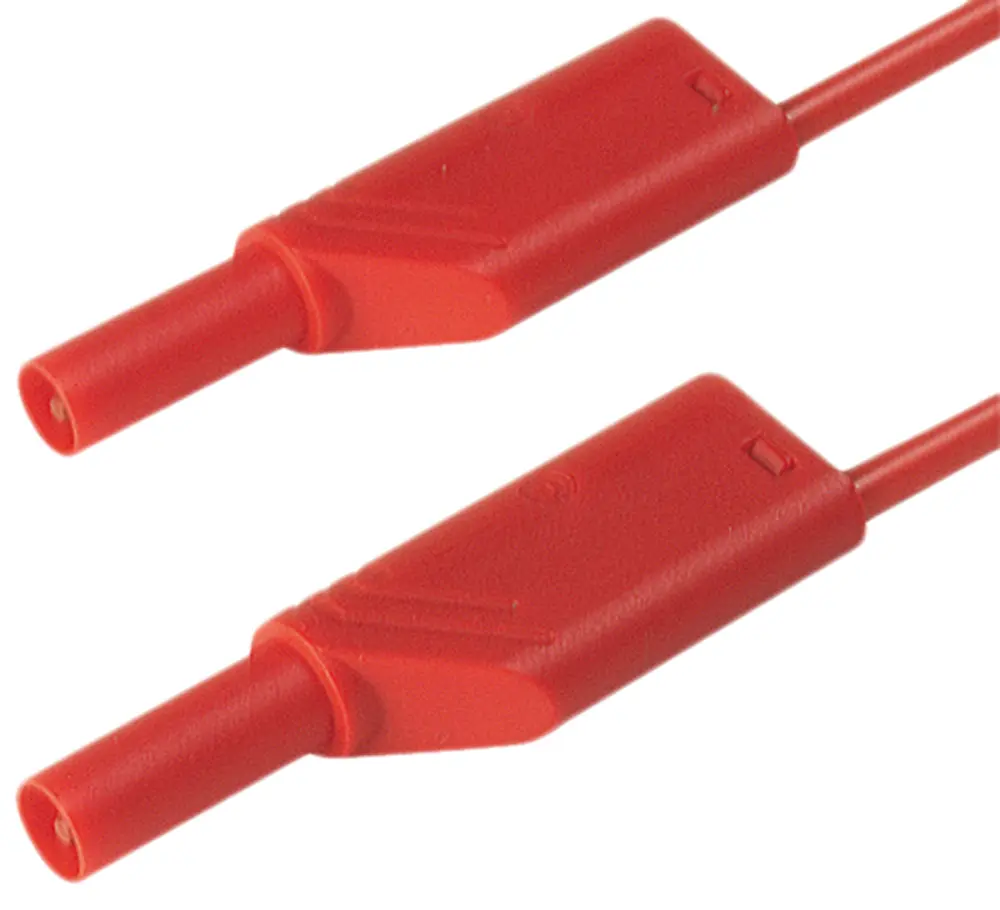 Cable de prueba con conector de 4 mm Hirschmann de color Rojo, Macho-Macho, 1000V ac/dc, 16A, 500mm | 934168101 Hirschmann...
