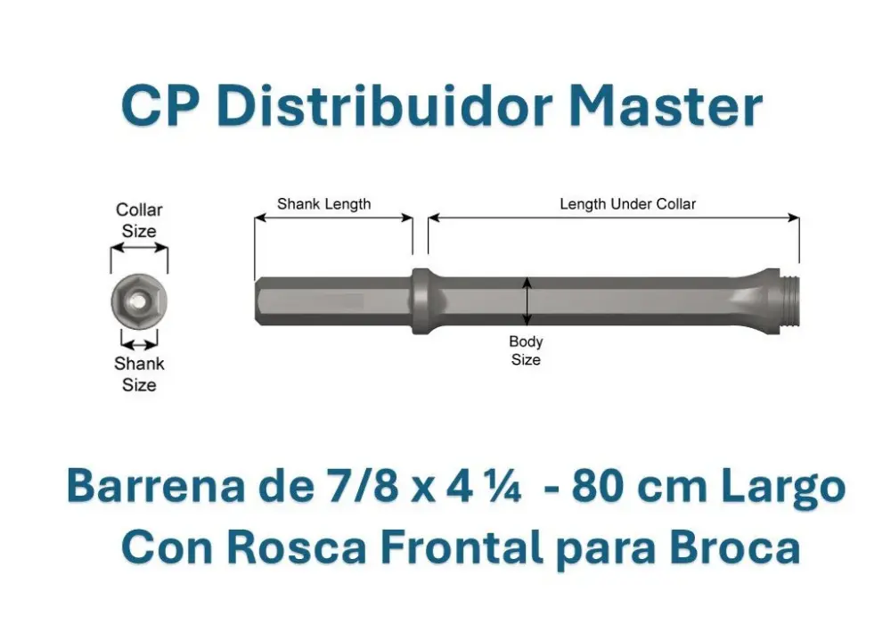 Barrena Barra de Perforación 7/8" x 80 cm con Vástago de 7/8" x 4-1/4" 64250 con rosca frontal