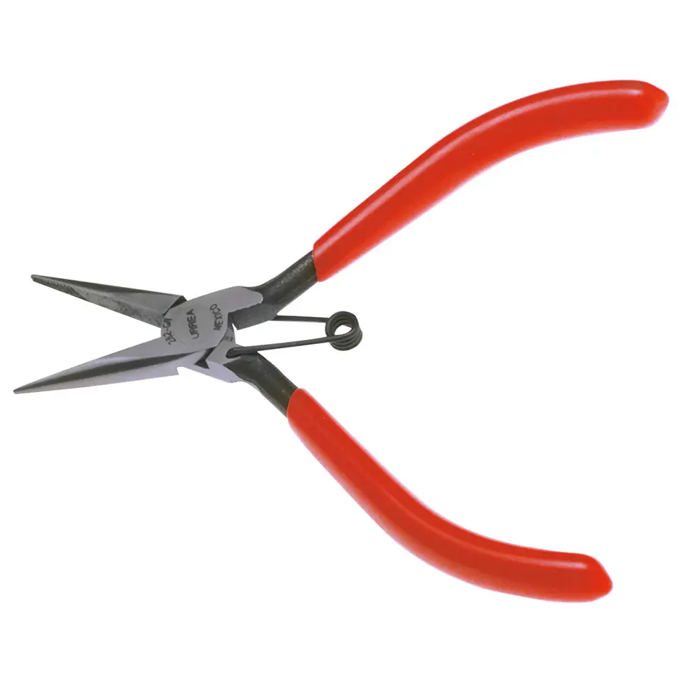 Pinza con mango de goma grip de 4-3/4" punta larga sin corte con resorte Urrea 282GR