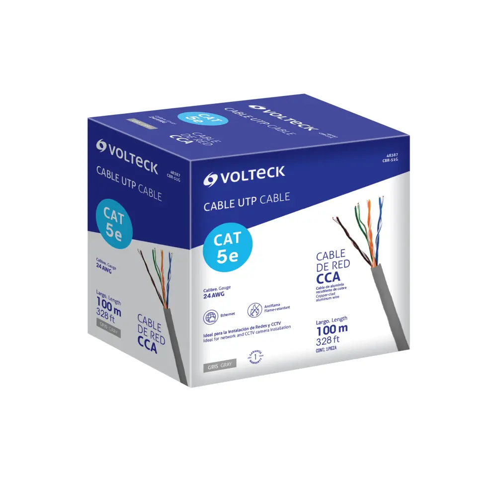 Bobina de 100m de cable utp cat5e, gris, volteck CBR-51G