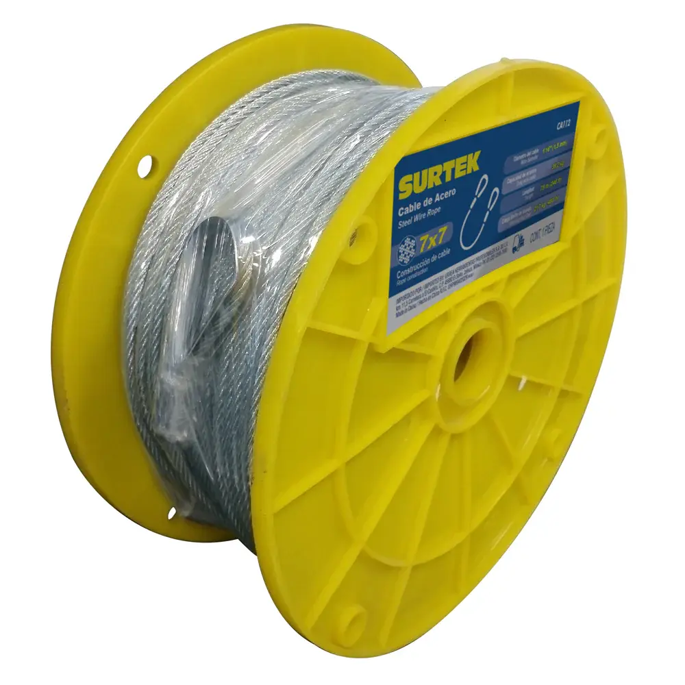 Cable de acero con guardacabo recubrimiento PVC 3/16" x 76 m construcción de 7 x 7 Surtek