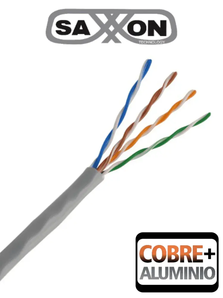 SAXXON OUTP5ECCA305G - Bobina de Cable UTP Cat5e/ 305 Metros/ CCA/ Color Gris/ Uso Interior/ Cert ISO9001/ UL 444/ RoSH/ A...