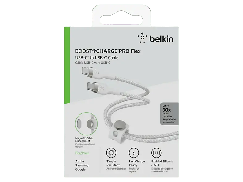 BELKIN BoostCharge USB-C vers USB-C 2.0 en silicona tressé 2 m Blanc