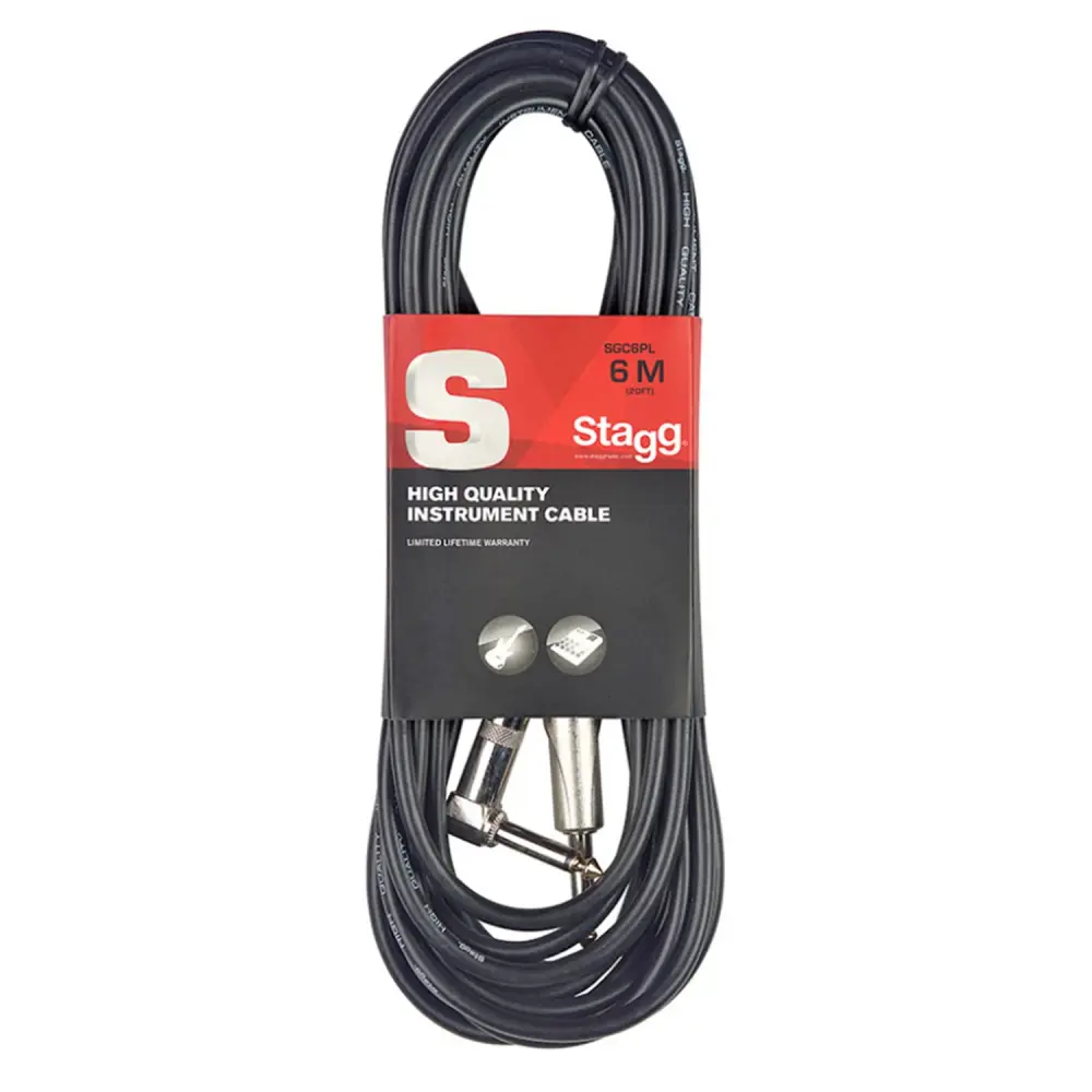 CABLE PARA INSTRUMENTO 6m, PLUG 6.3mm, (RECTO/ANGULO) CONECTORES MACHO/MACHO STAGG SGC6PL