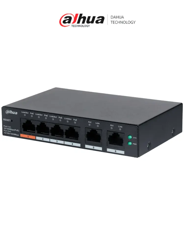 DAHUA CS4006-4ET-60 - Switch PoE de 6 Puertos Administrable/ 4 Puertos PoE 10/100/ 2 Puertos Uplink 10/100/1000/ 60 Watts ...