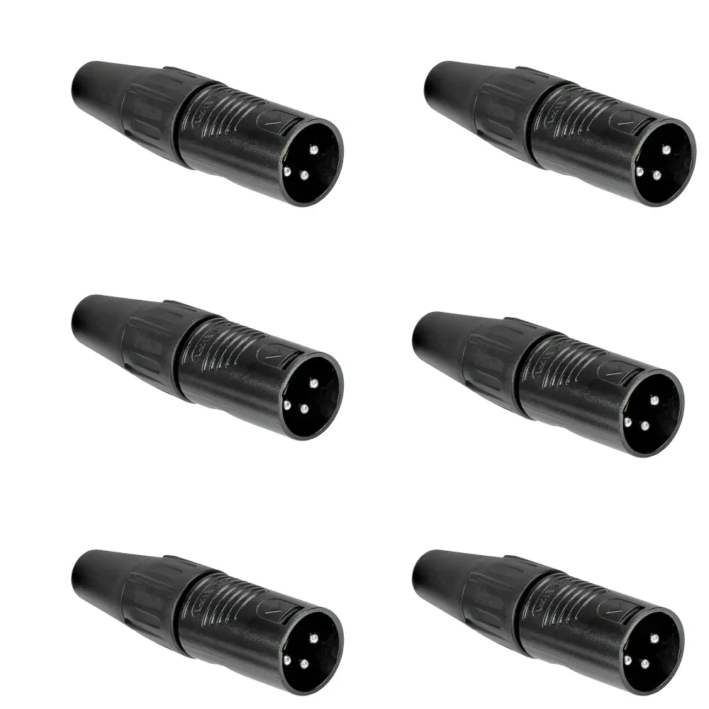 PAQ. 6 PZAS. DE Plug XLR Macho 3 pines, metálico negro REAN RC3M-BAG(6)