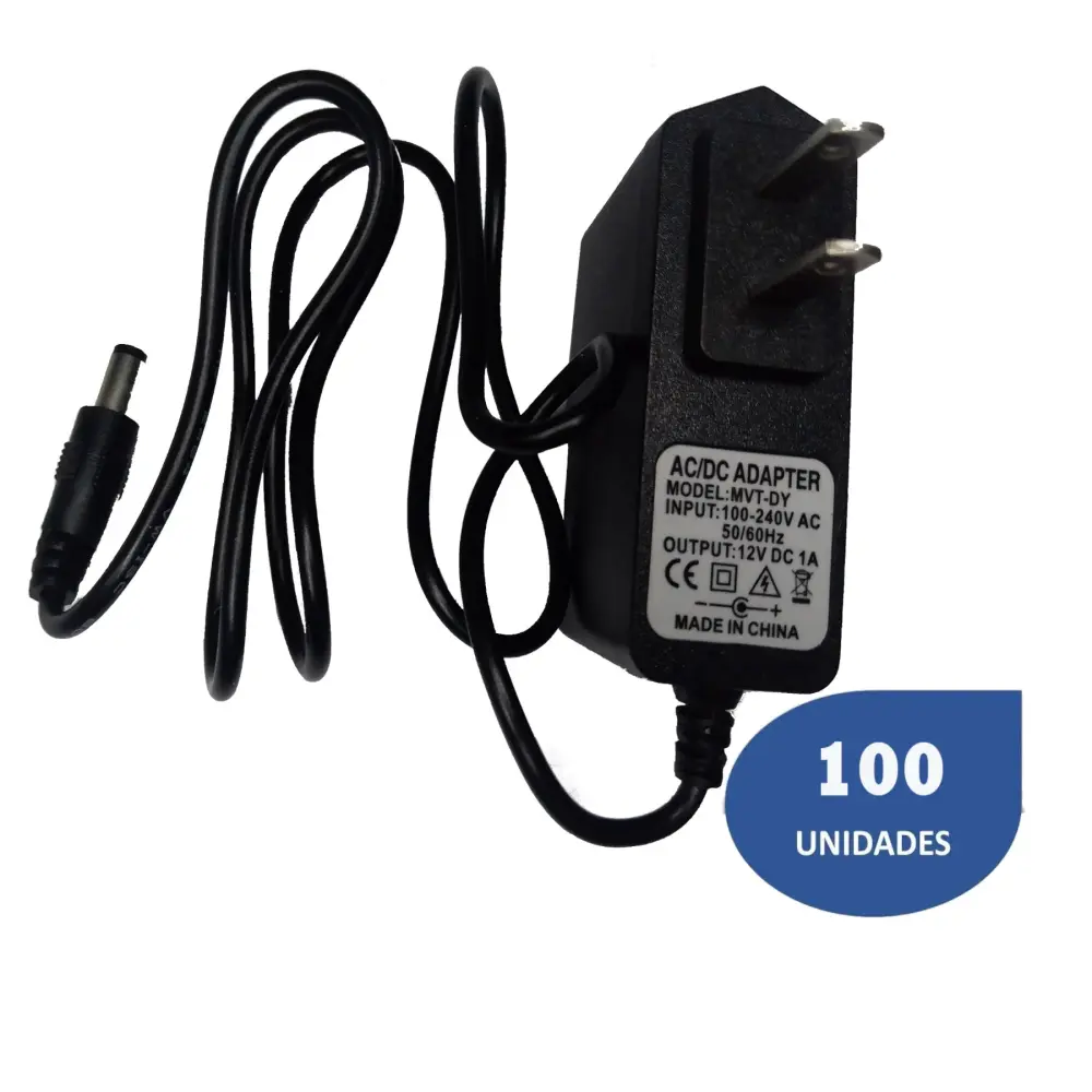 Paquete de 100 Fuentes de Alimentación MVTEAM 12V 1A para CCTV y Cámaras de Seguridad Compatible con DVR Hikvision