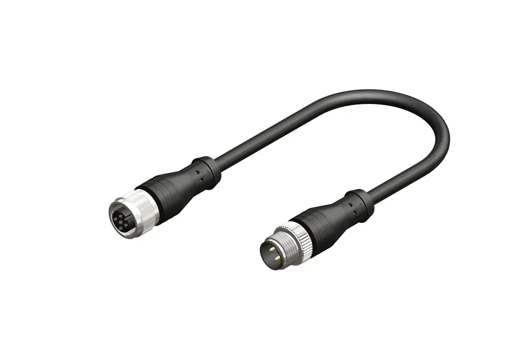 Cable de conexión , con. M12 Hembra, 3 polos, con. B M12 Macho, 3 polos, long. 2m, 250 V, 4 , IP67